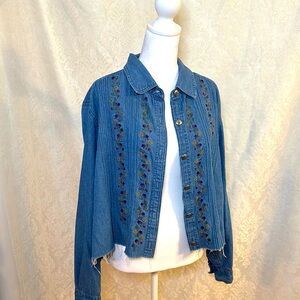 Vintage 90s CST Blues Denim Cropped Button Down Size 1X